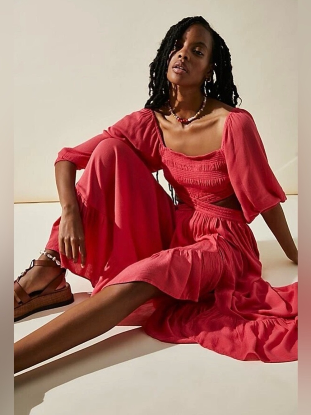 Free People Cross My Heart Maxi Dress, XS Hot Watermelon NWT